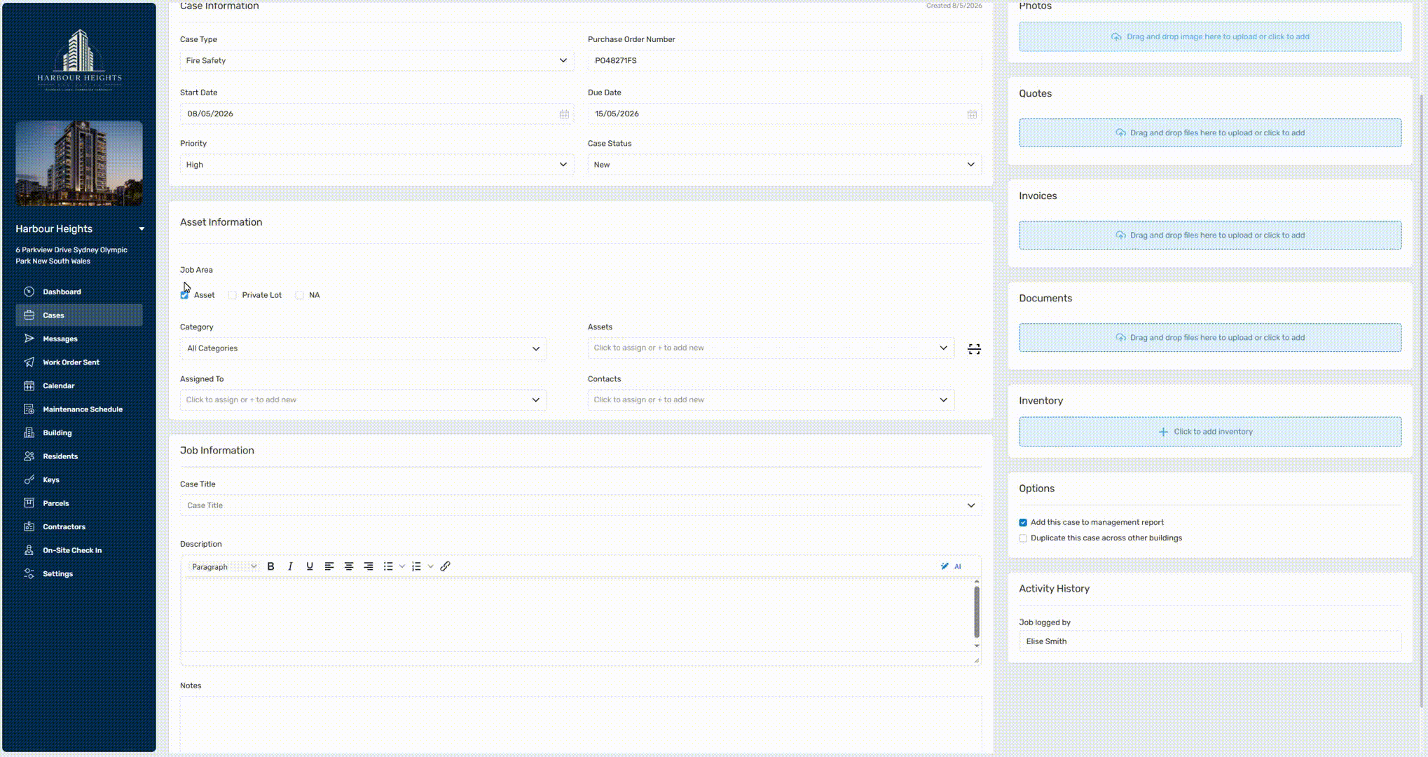 Adding a New Case (Asset Information)