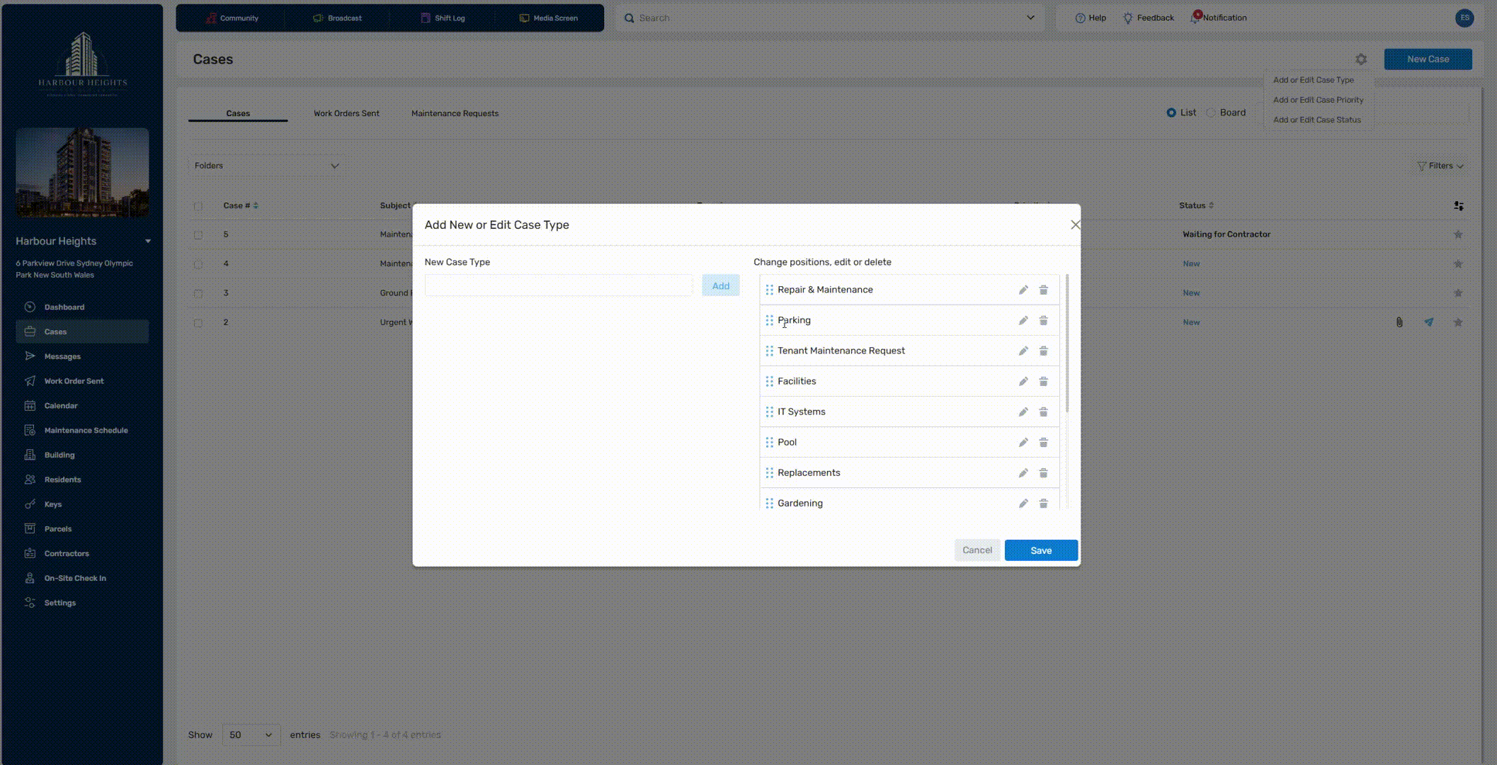Reordering, Editing, Removing Case Types